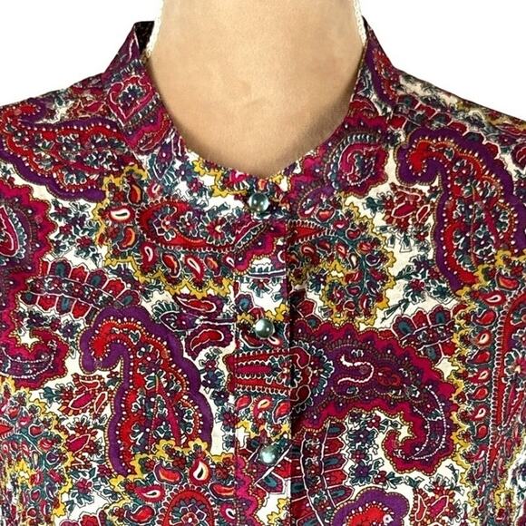 Talbots Popover Top Paisley Multicolored Blue Glass Buttons Womens Sz 12 Fall - Picture 1 of 8